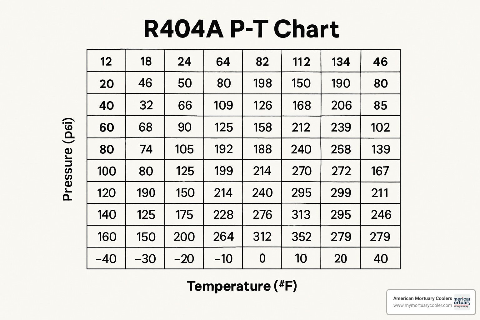 The Ultimate Guide to 404A P-T Charts: Pressure-Temperature Reference - American Mortuary Coolers & Equipments The Ultimate Guide to 404A P-T Charts: Pressure-Temperature Reference - American Mortuary Coolers & Equipments